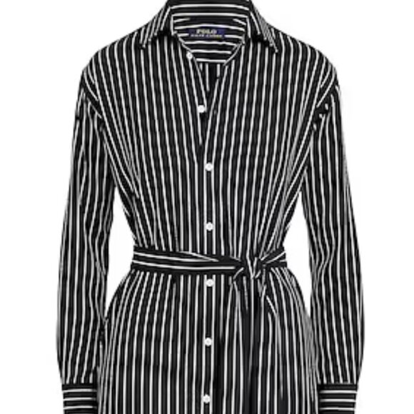 Polo Ralph Lauren striped shirt dress silky fabric with tie belt size 10 - Picture 1 of 5